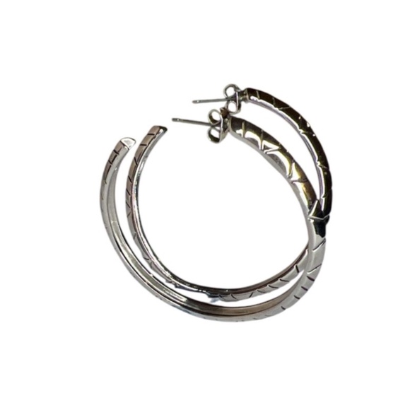 Y2K House Of Harlow By Nicole Ritchie Silver Aztec Tribal Boho Big Hoop Earrings - Picture 4 of 5